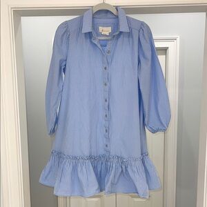 Blue Striped Drop Waist Button-Down Dress